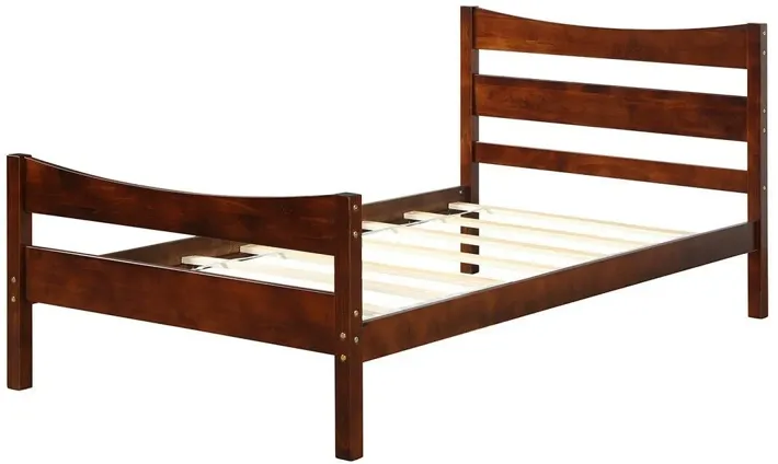 QuikFurn Twin size Farmhouse Style Pine Wood Platform Bed Frame in Walnut