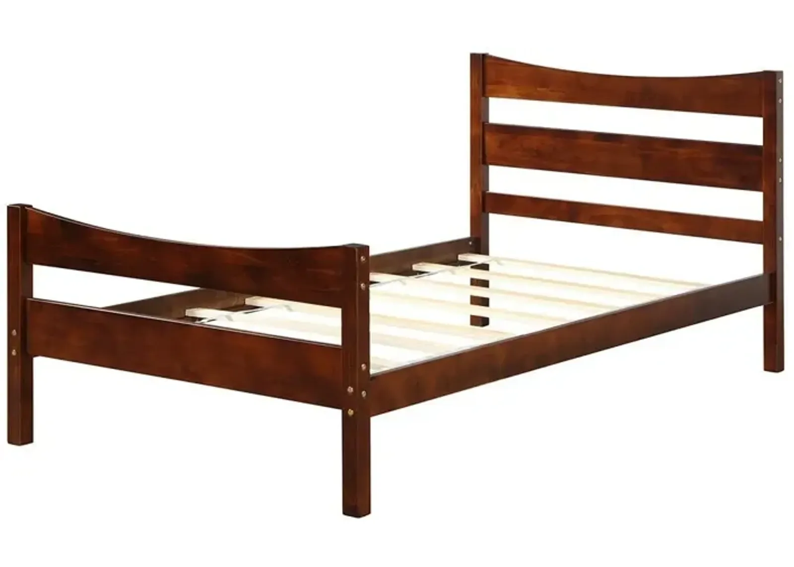 QuikFurn Twin size Farmhouse Style Pine Wood Platform Bed Frame in Walnut