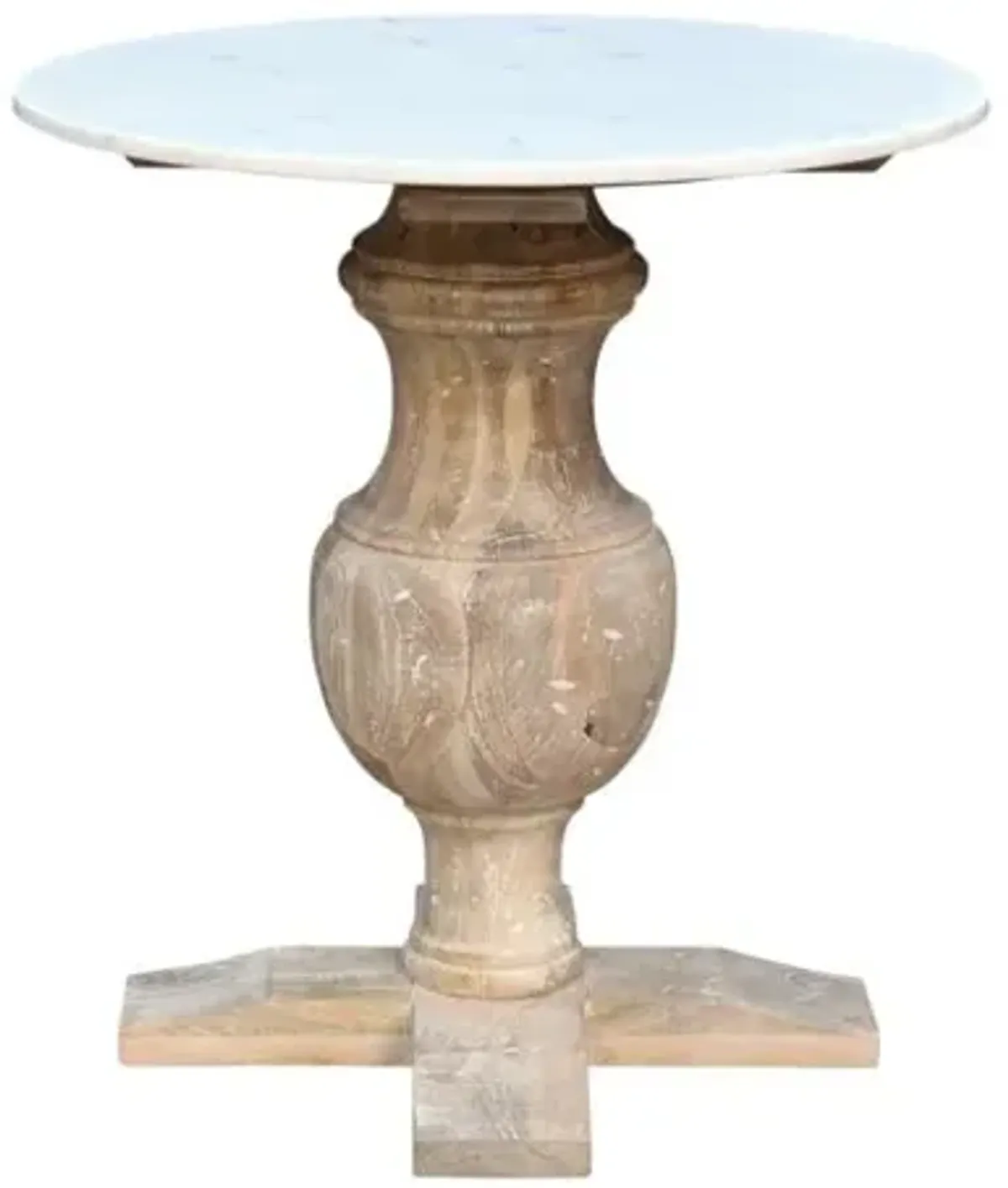Hivvago 26 Inch Brown Marble And Solid Wood Round End Table