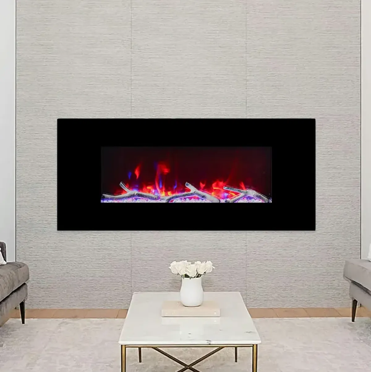 MONDAWE 42" Wall-Mounted Electric Fireplace 5120 BTU Heater with Bluetooth Speaker & Remote Control Adjustable Flame Color & Temperature Setting