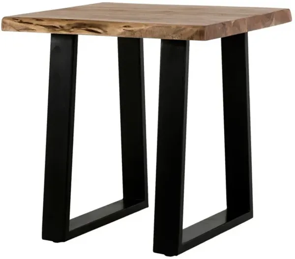 24 Inch End Table, Rustic Style, Brown Acacia Wood Top, Tall Metal Base-Benzara