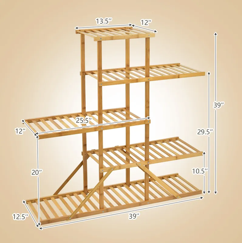 5-tier 10 Potted Bamboo Plant Stand