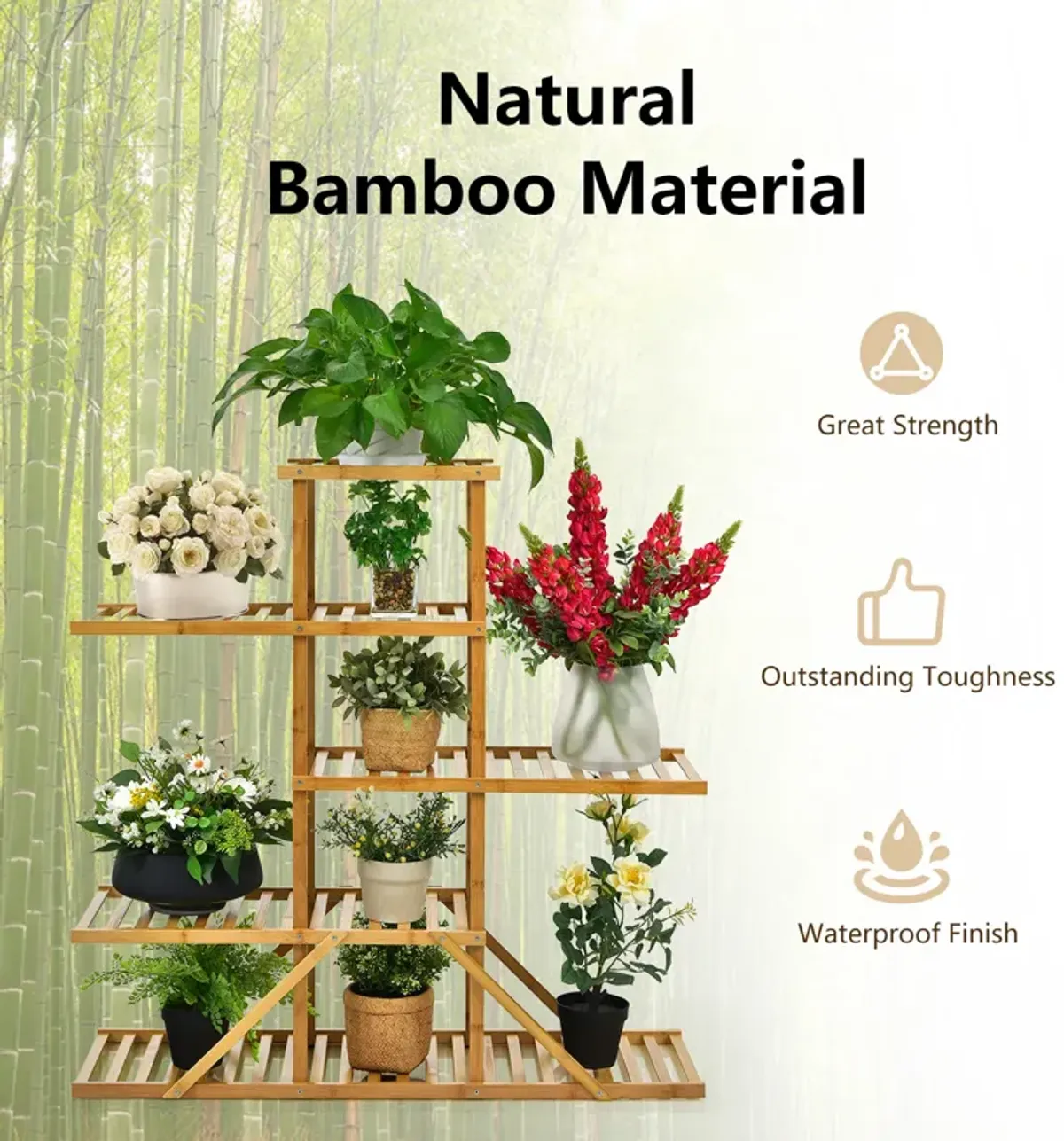 5-tier 10 Potted Bamboo Plant Stand