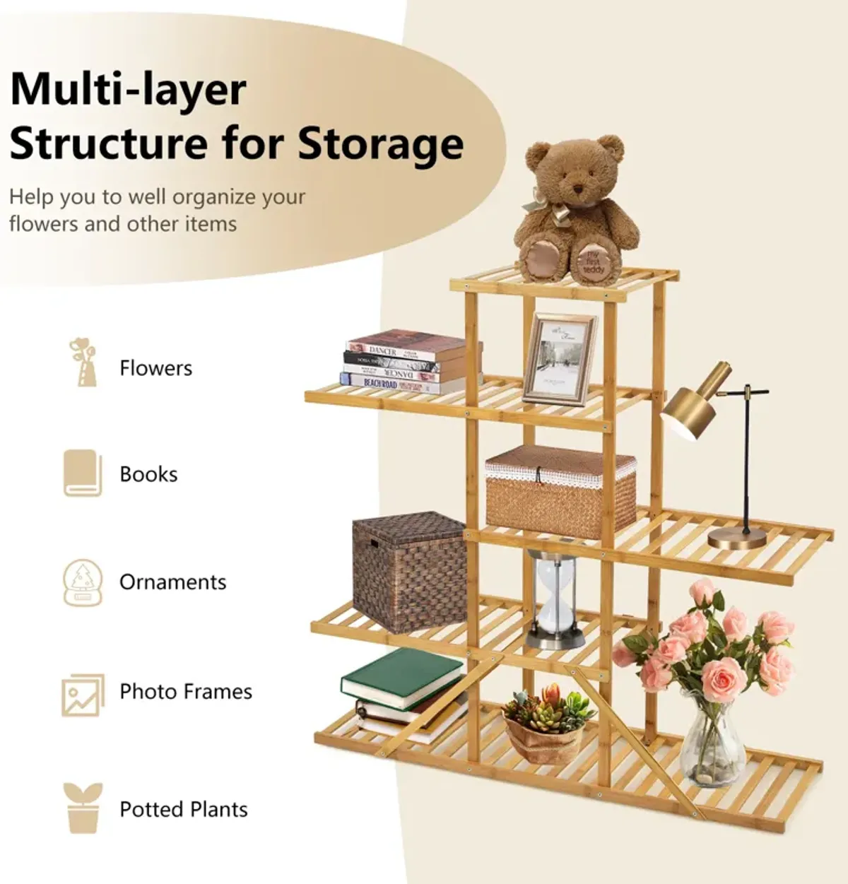 5-tier 10 Potted Bamboo Plant Stand