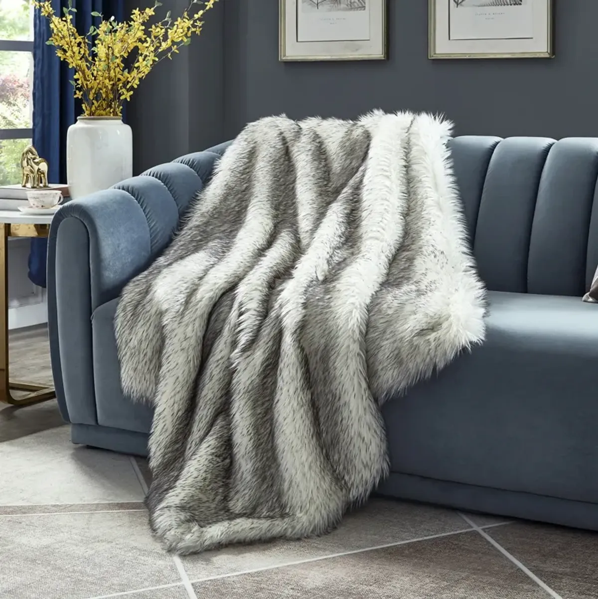 Cozy Tyme Janvier Faux Wolf Fur Throw 50"x60".