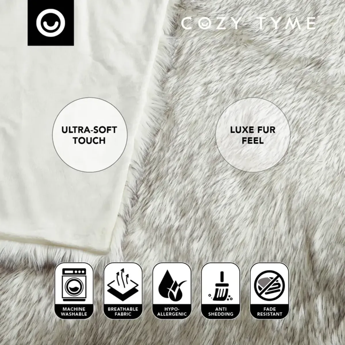 Cozy Tyme Janvier Faux Wolf Fur Throw 50"x60".