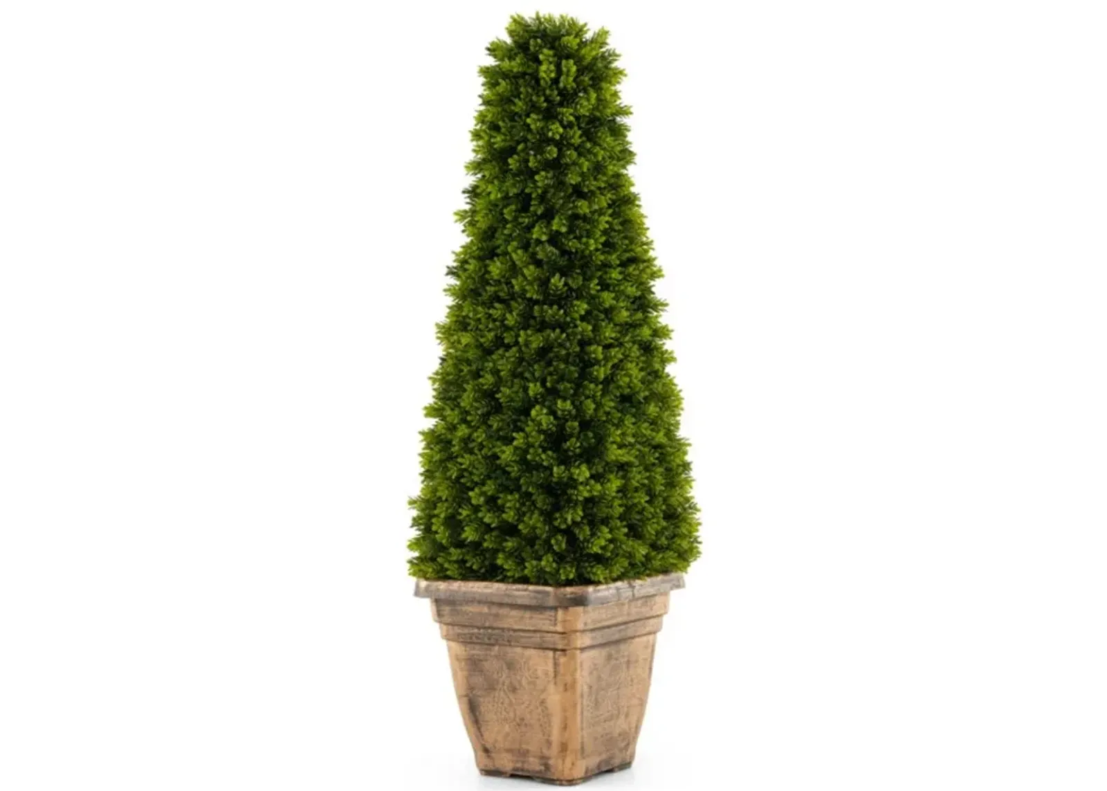 Hivvago 3 Feet Artificial Boxwood Topiary Tree with Cement Flowerpot-Green