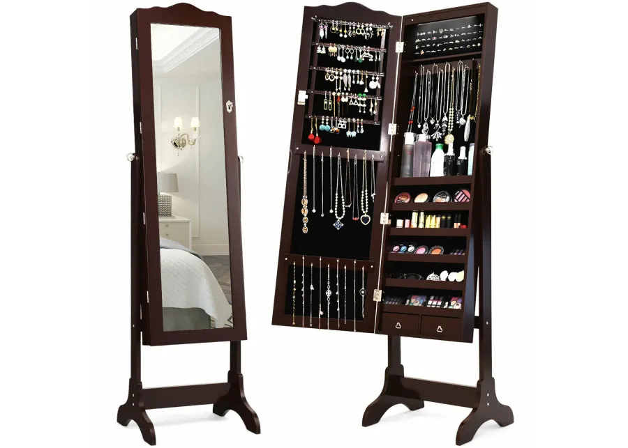 14 LED Jewelry Armoire Cabinet with Full Length Mirror and 4 Tilting Angles