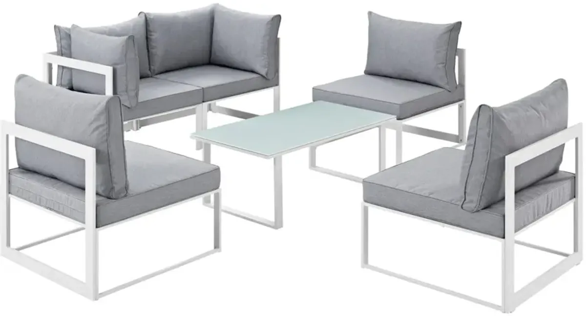 Fortuna 6 Piece Outdoor Patio Sectional Sofa Set - White Gray