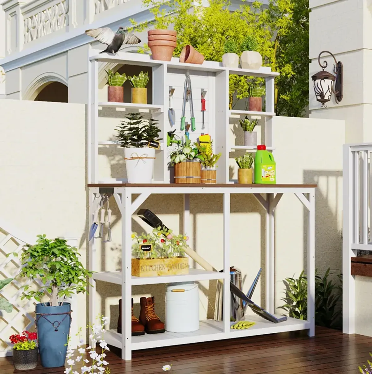 Merax Outdoor Potting Bench with 6-Tier Shelves