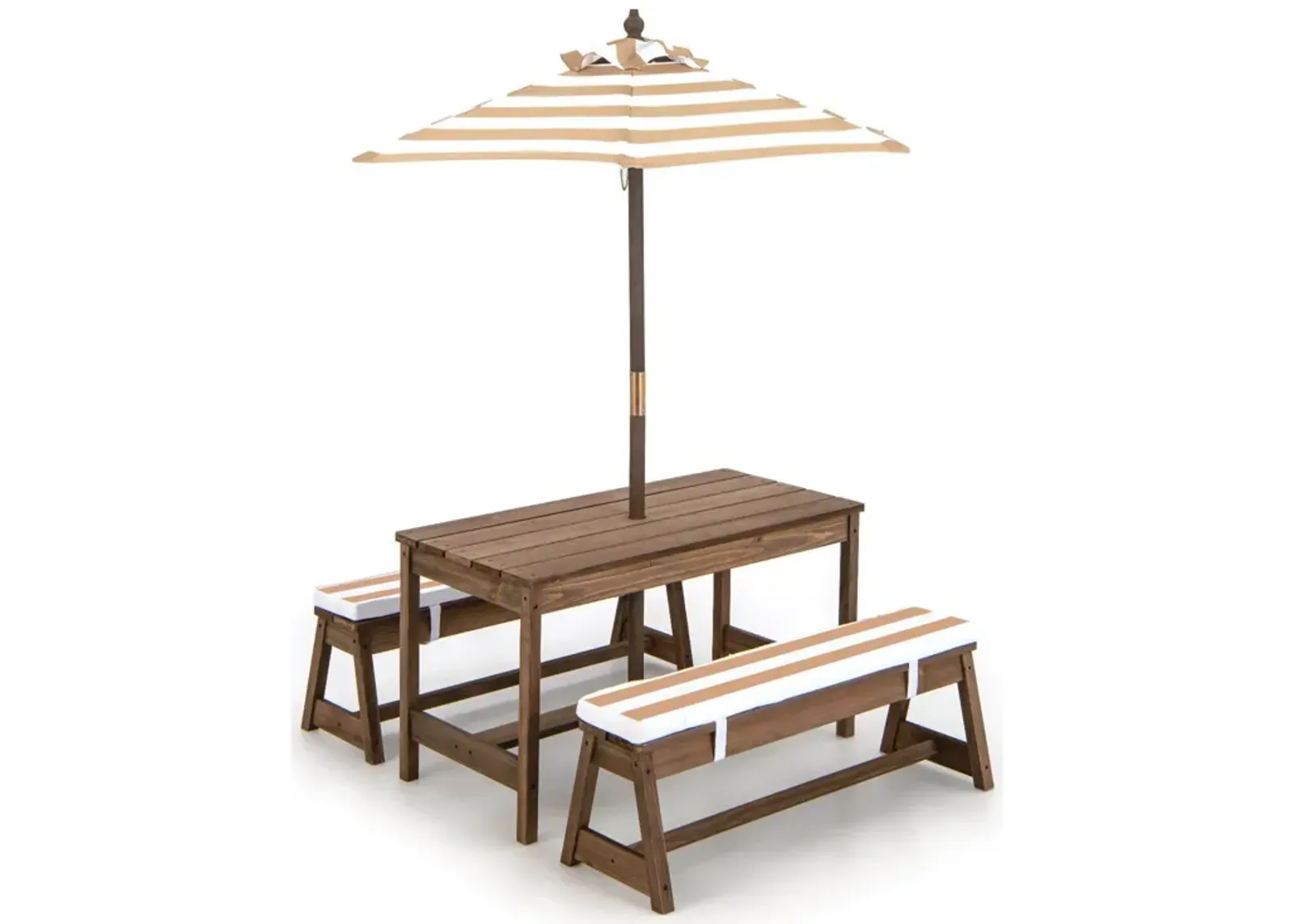 Kids Picnic Table and Bench Set with Cushions and Height Adjustable Umbrella