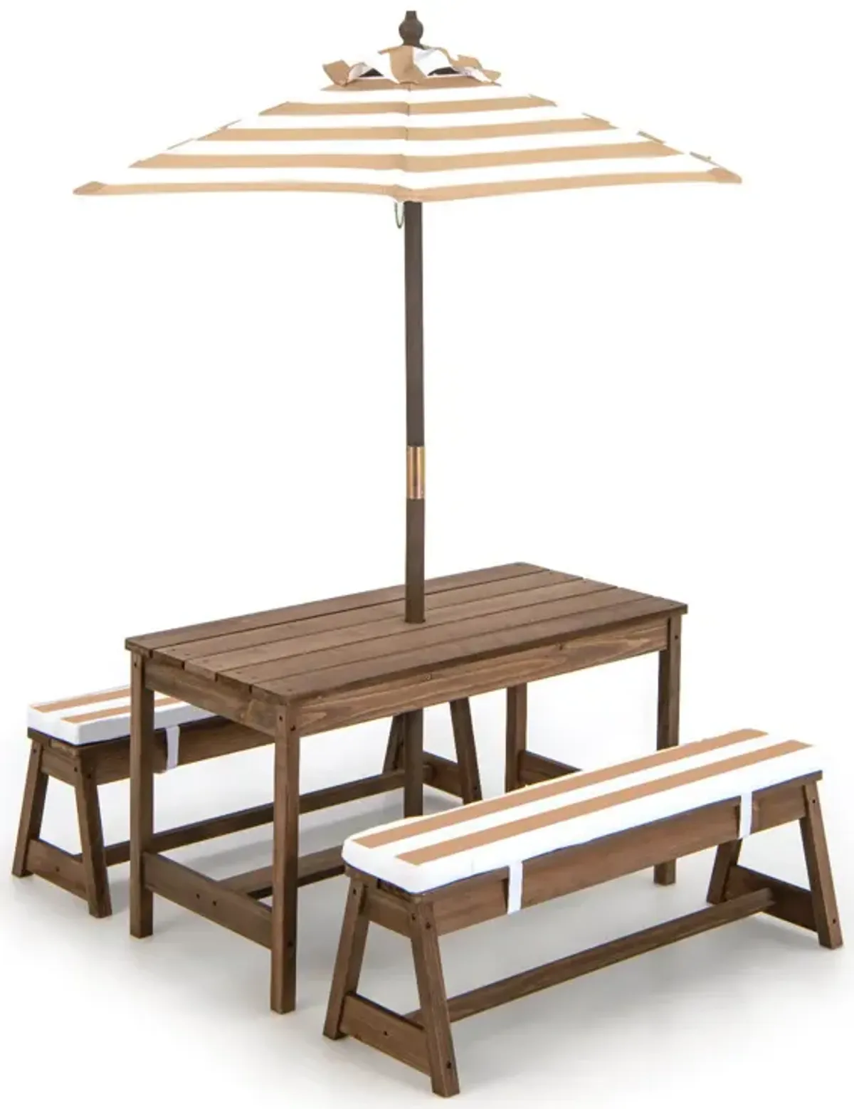 Kids Picnic Table and Bench Set with Cushions and Height Adjustable Umbrella