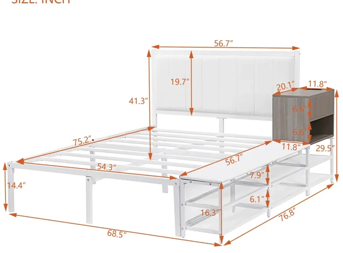 Merax Metal Platform Bed with Two-Tier Storage Shelves
