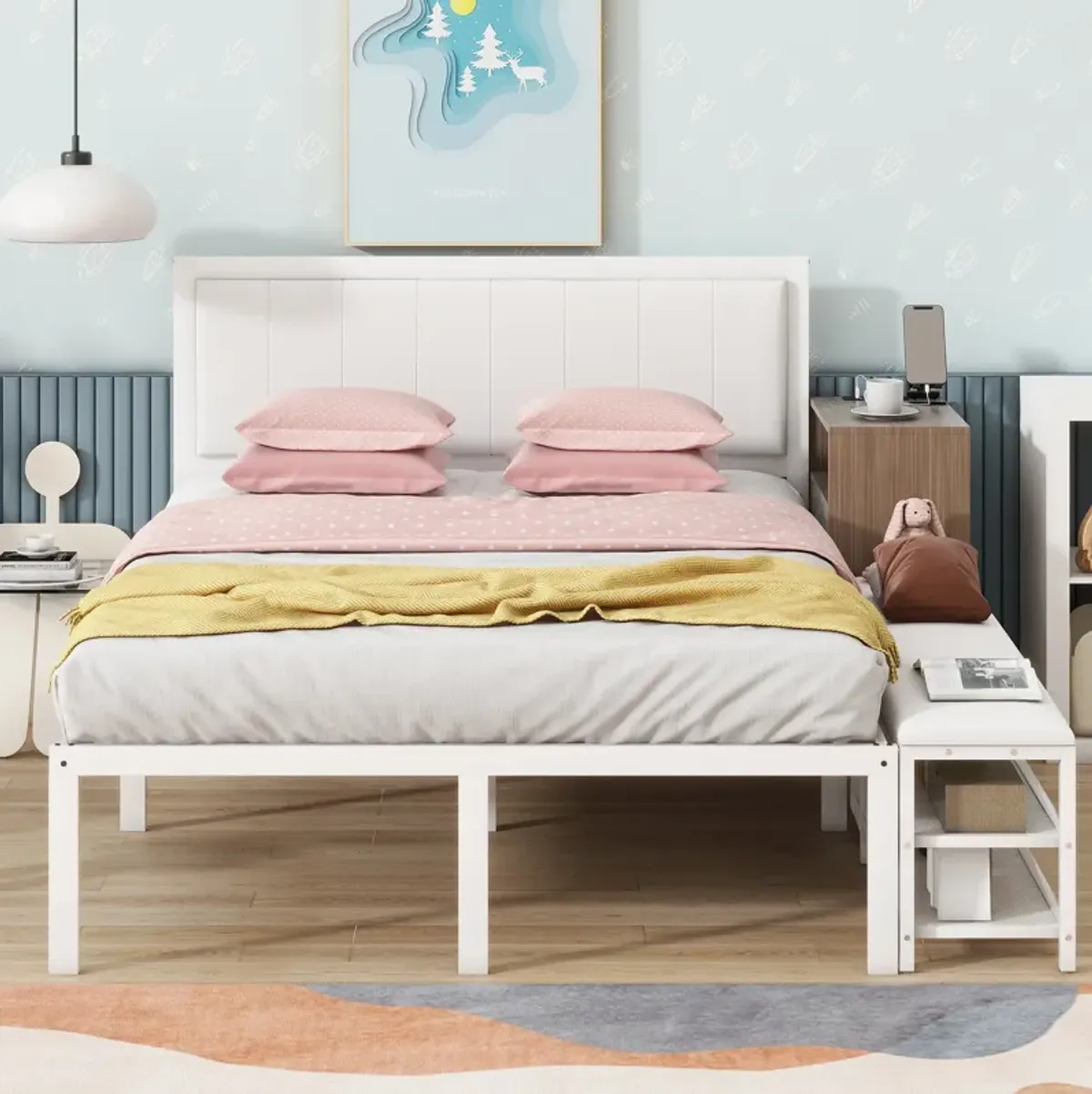 Merax Metal Platform Bed with Two-Tier Storage Shelves