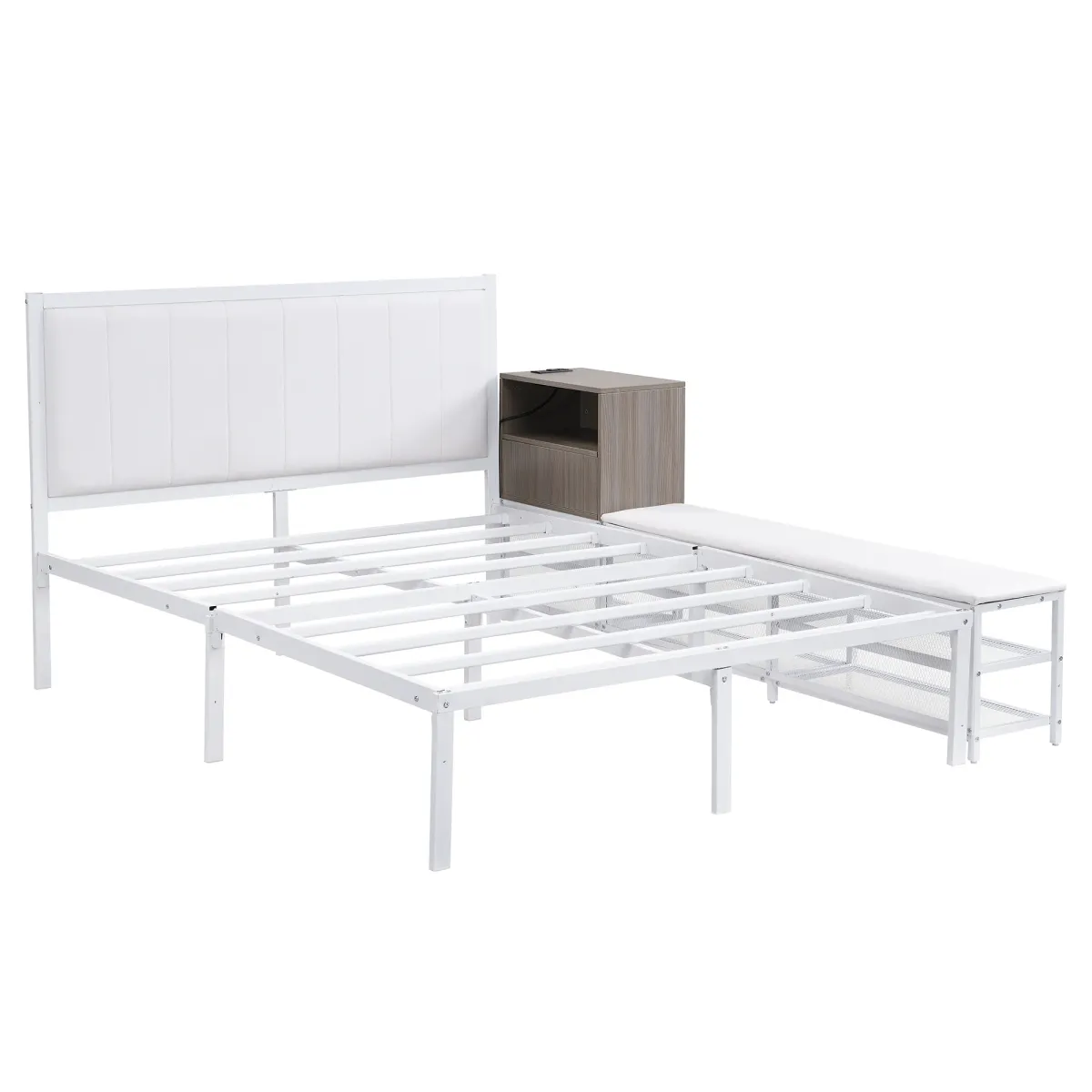 Merax Metal Platform Bed with Two-Tier Storage Shelves