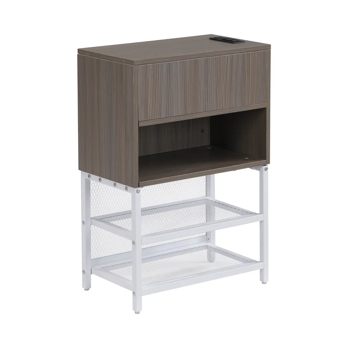 Merax Metal Platform Bed with Two-Tier Storage Shelves