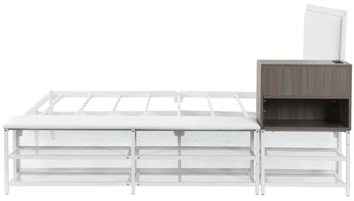 Merax Metal Platform Bed with Two-Tier Storage Shelves