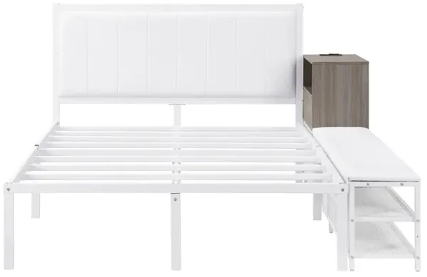 Merax Metal Platform Bed with Two-Tier Storage Shelves