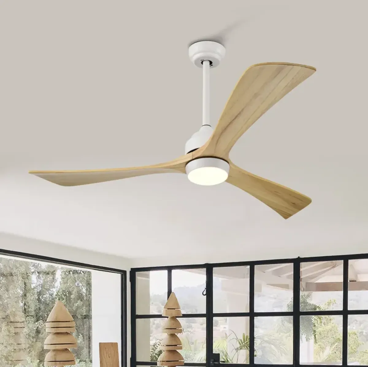 52" Ceiling Fan with Remote Control, 6 Speeds (White/Natural)