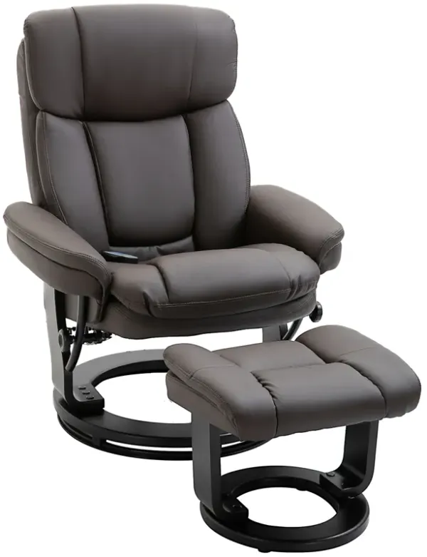 HOMCOM PU Leather Massage Recliner Chair with Ottoman 10 Point Vibration Swiveling Armchair, Brown