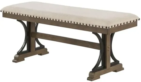Best Quality Furniture Upholstered Dining bench in Brown oak and beige fabric