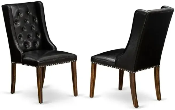 FOP7T49 Dining Chair - Black Linen Fabric Dining Chair and Button Tufted Back with Distressed Jacobean Rubber Wood Legs - Dining Chair Set of 2 - Set of 2