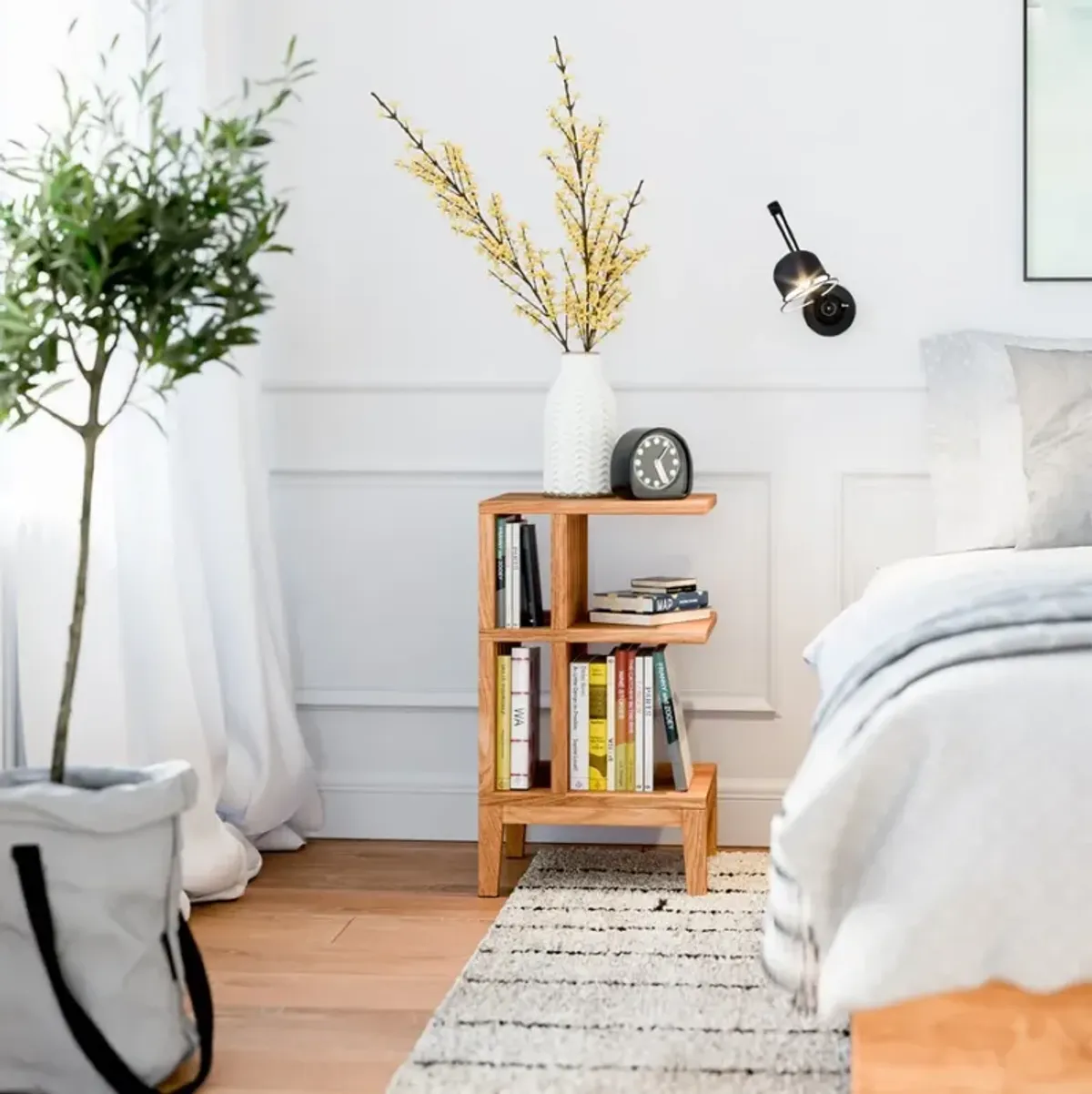 Set of 2 Solid Oak Hardwood Nightstands with Three Shelves - High-end Modern Farmhouse Side Tables