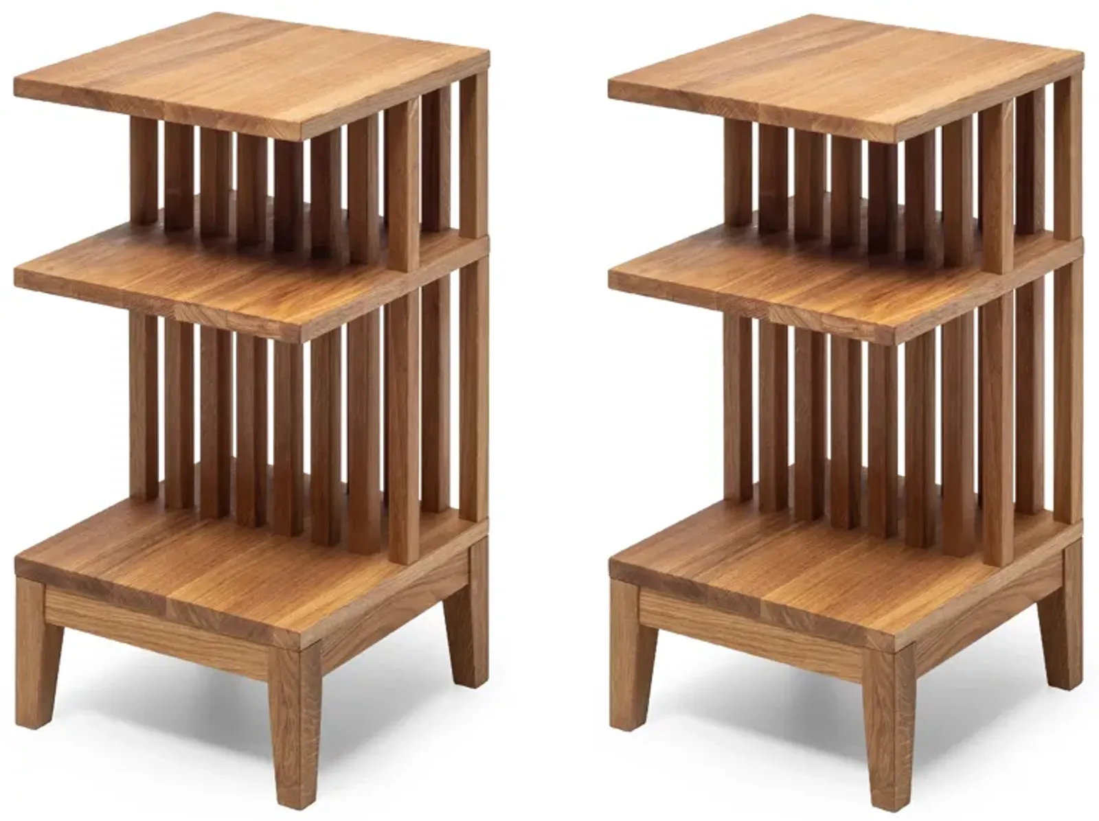 Set of 2 Solid Oak Hardwood Nightstands with Three Shelves - High-end Modern Farmhouse Side Tables