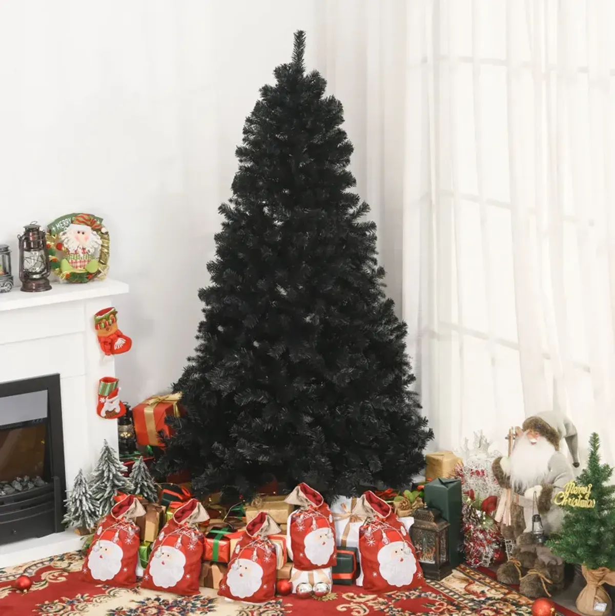 7ft Fake Xmas Holiday Halloween Tree Decor with Foldable Base Set, Black