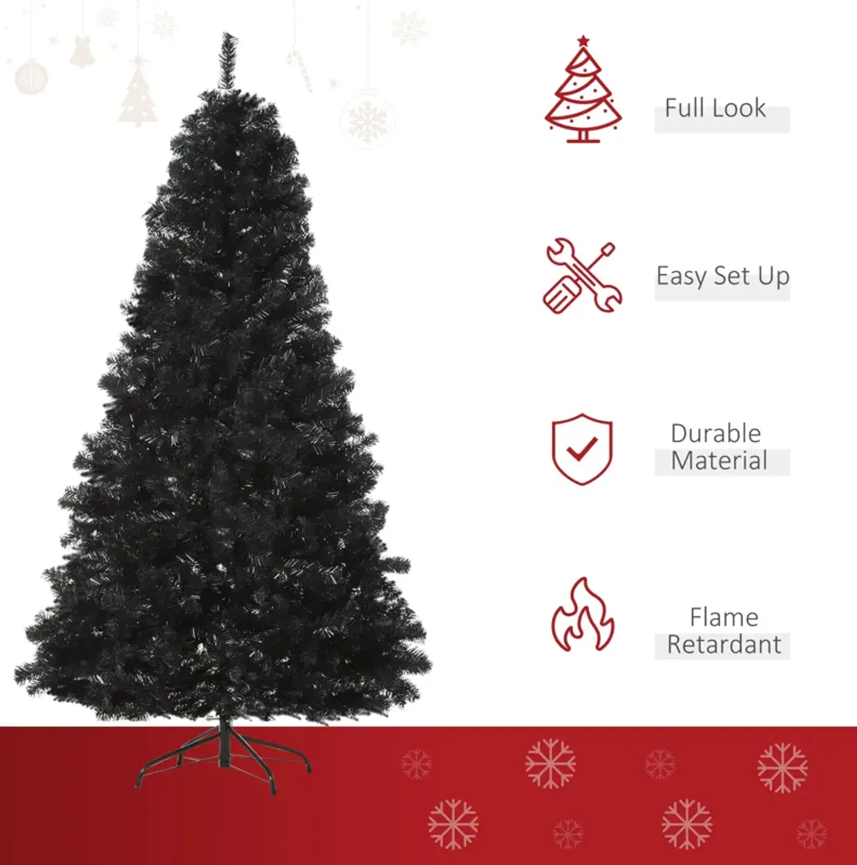 7ft Fake Xmas Holiday Halloween Tree Decor with Foldable Base Set, Black