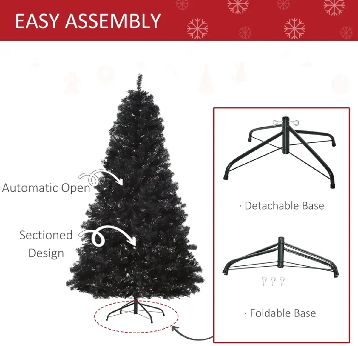 7ft Fake Xmas Holiday Halloween Tree Decor with Foldable Base Set, Black