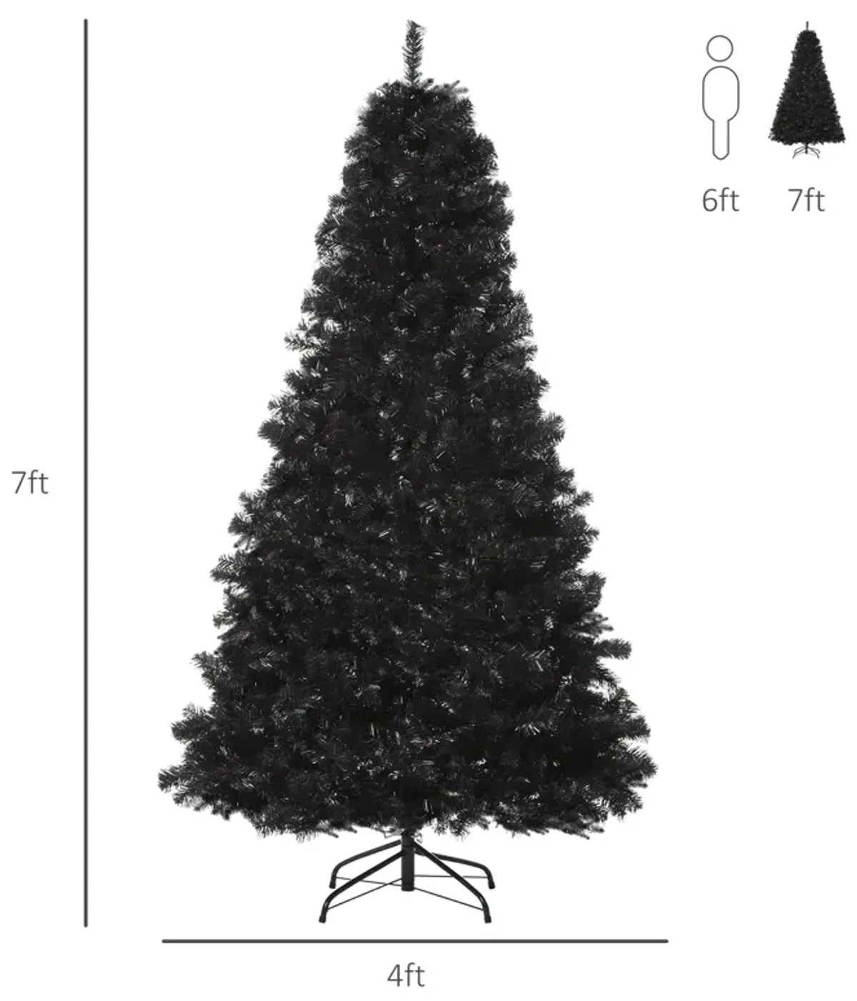 7ft Fake Xmas Holiday Halloween Tree Decor with Foldable Base Set, Black