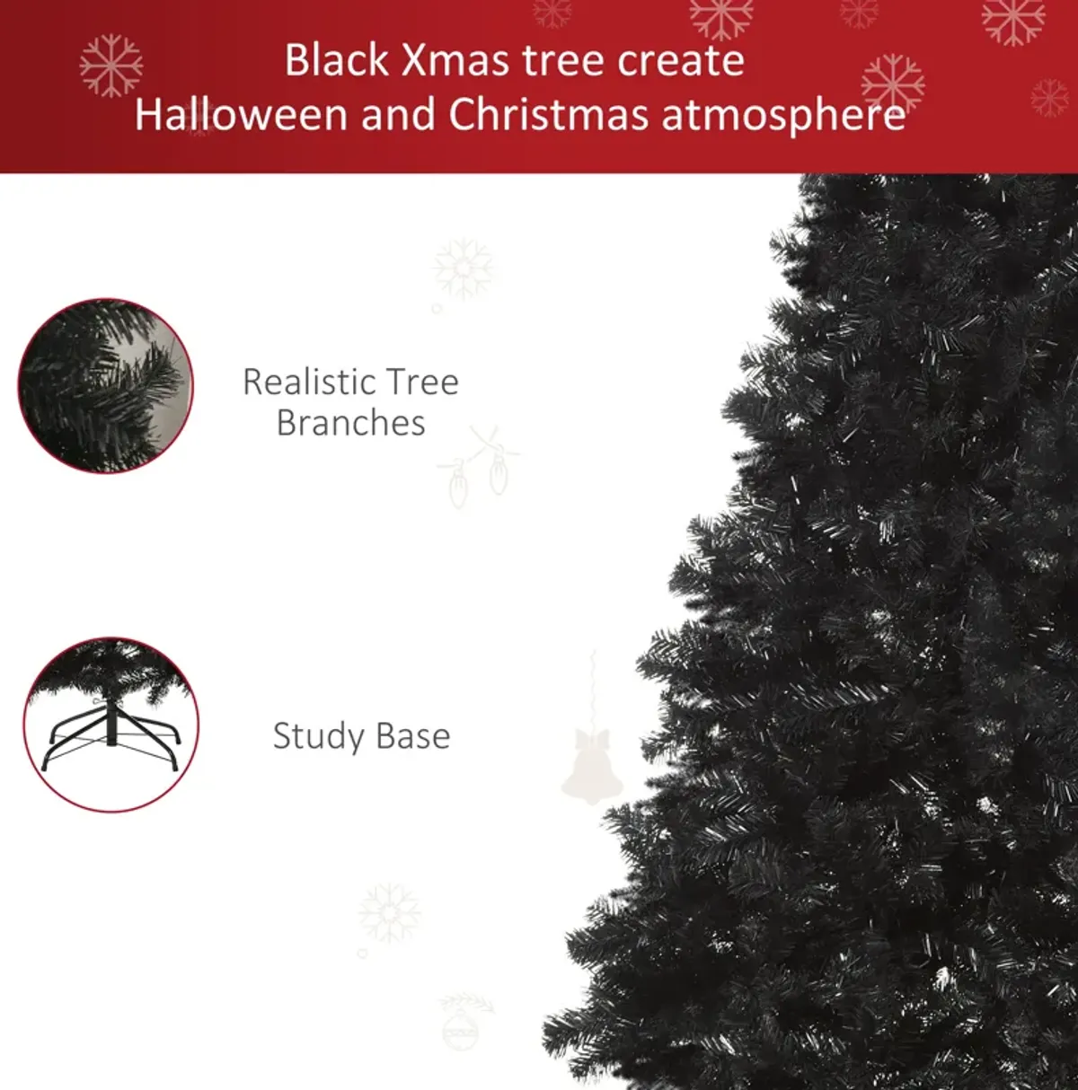 7ft Fake Xmas Holiday Halloween Tree Decor with Foldable Base Set, Black