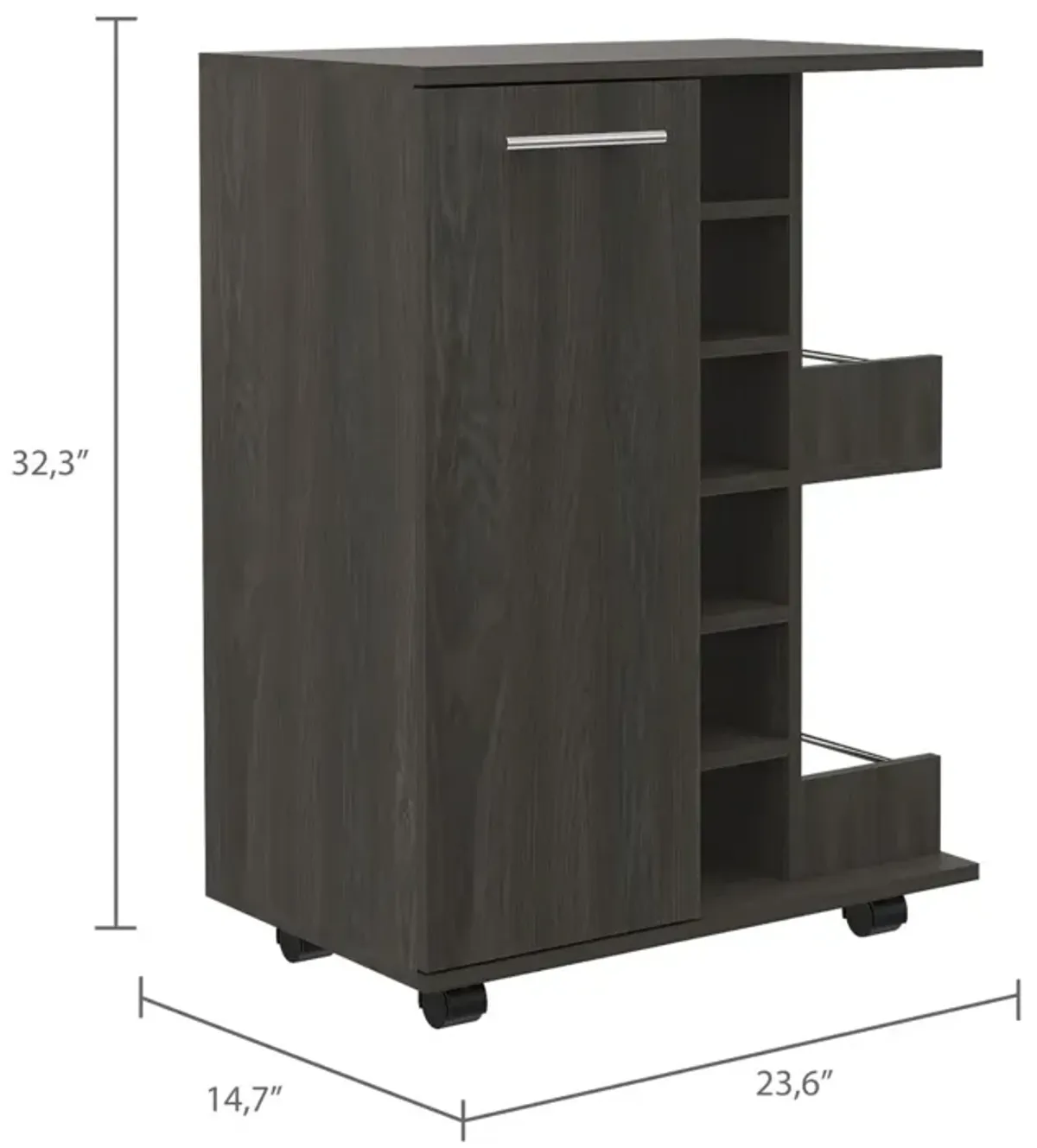 Bartlet 2-Shelf 6-Bottle Bar Cart With Division Carbon Espresso