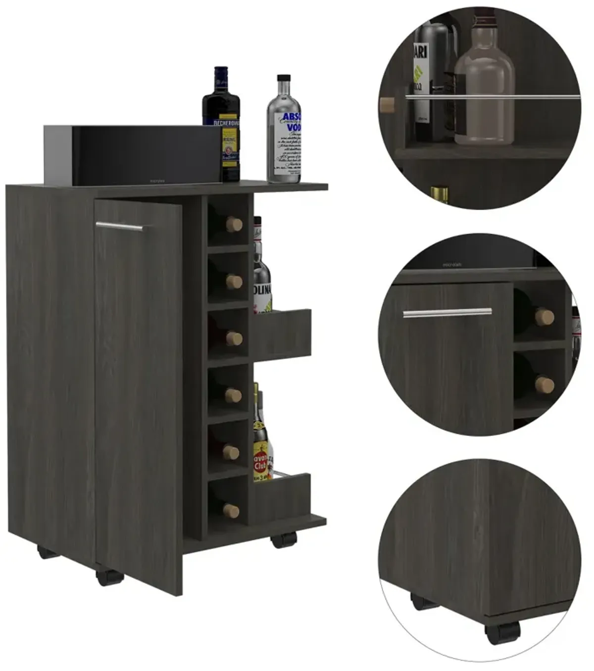 Bartlet 2-Shelf 6-Bottle Bar Cart With Division Carbon Espresso