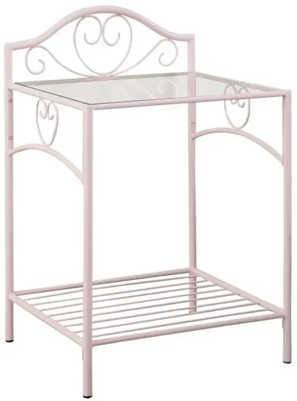 Massi 1-shelf Nightstand with Glass Top Powder Pink
