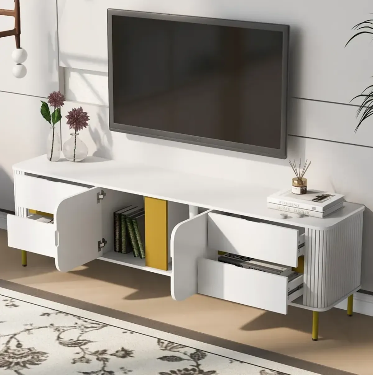 Merax Modern Console Table with 4 Drawers TV Stand