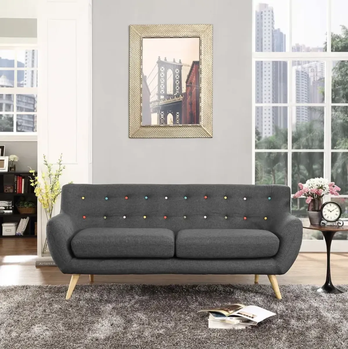 Exquisite Remark Sofa: Luxurious & Comfortable Loveseat with Mid-Century Inspired Design. Polyester Upholstery, Solid Wood Legs. Elevate Your Living Room with this Remarkable Piece.