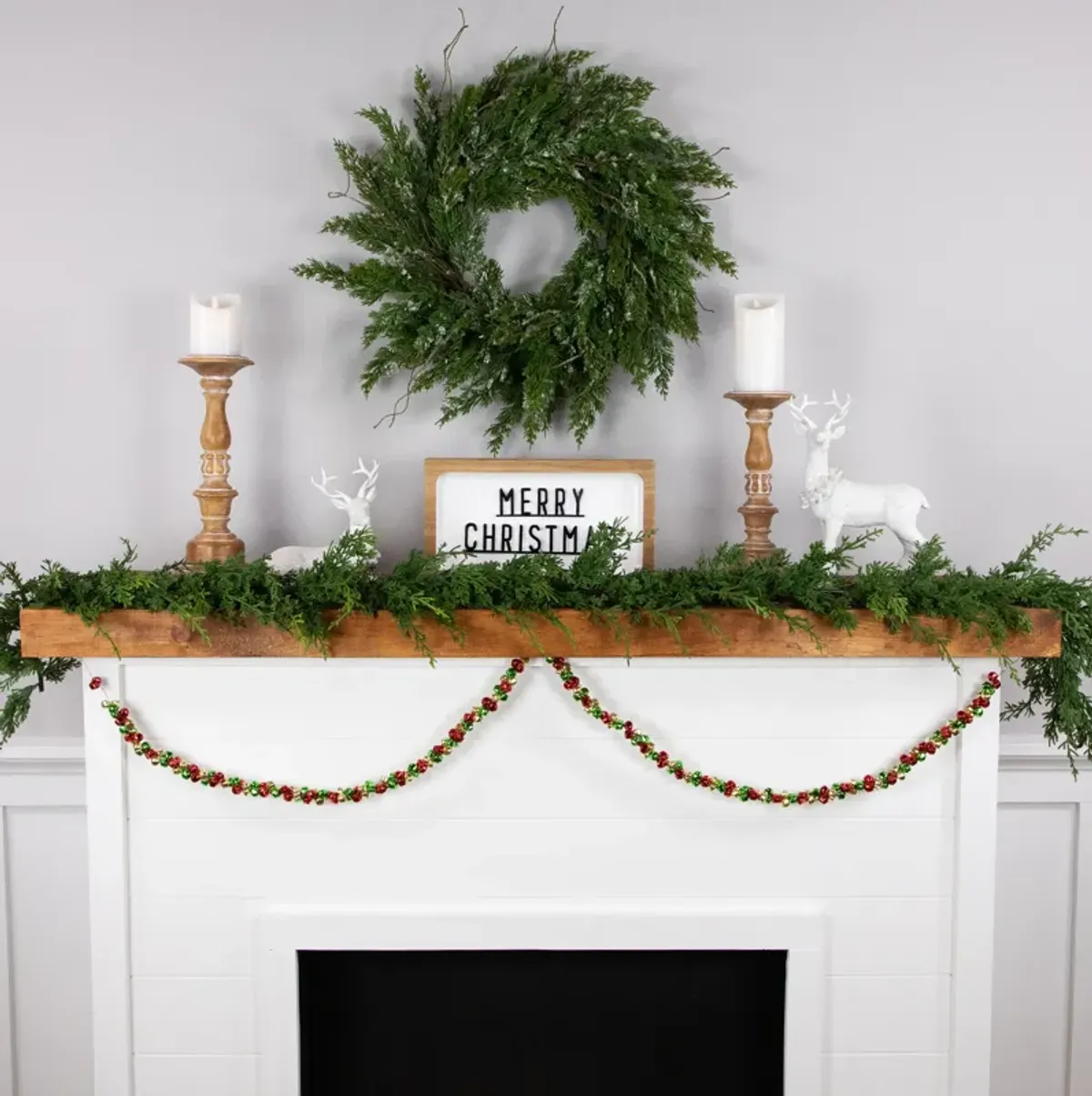 5' Green  Gold and Red Jingle Bell Christmas Garland  Unlit