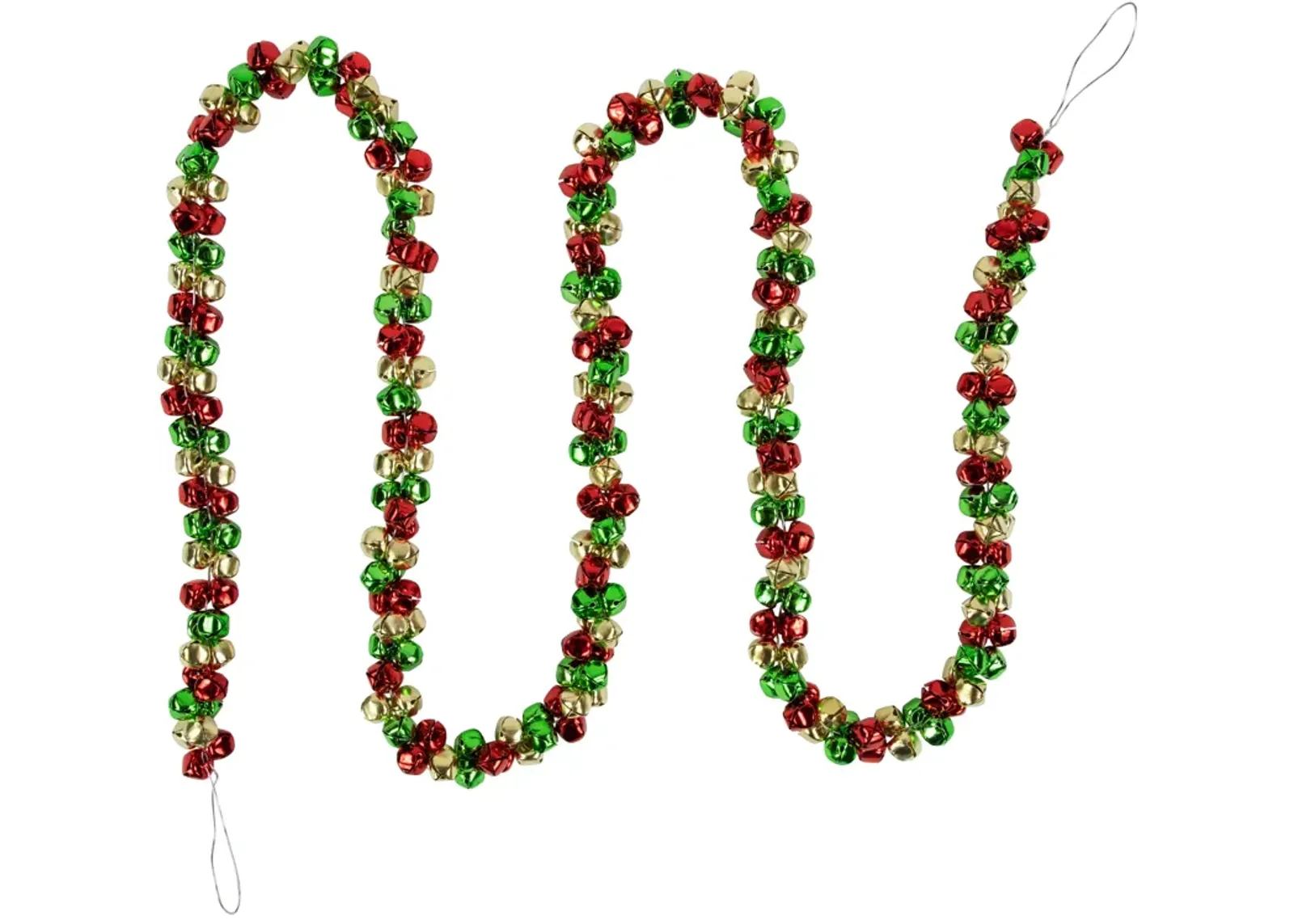 5' Green  Gold and Red Jingle Bell Christmas Garland  Unlit