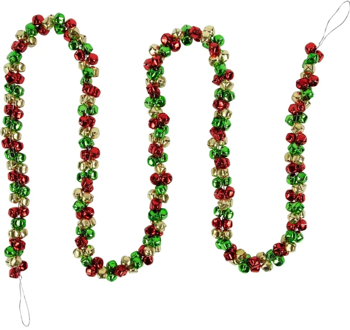 5' Green  Gold and Red Jingle Bell Christmas Garland  Unlit