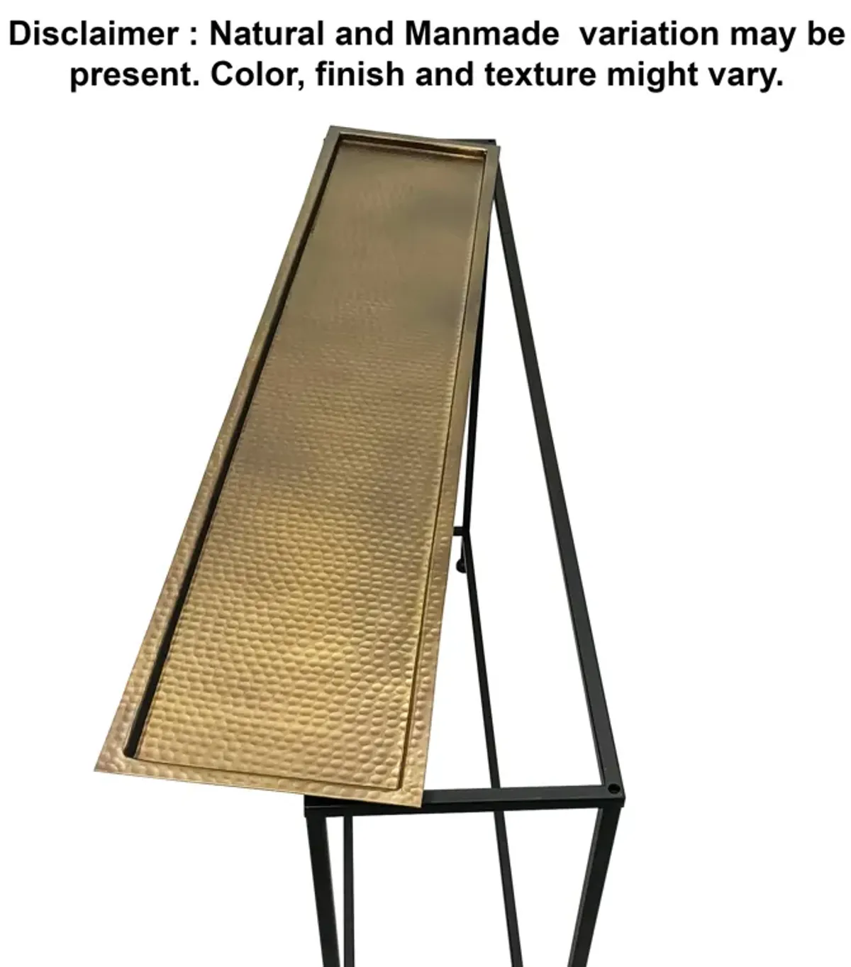 Aurelia 48 Inch Console Sofa Table, Artisanal Hammered Antique Bronze Tray Top, Industrial Black Iron Frame-Benzara