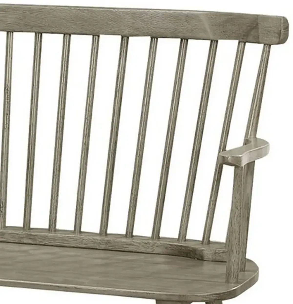 Transitional Style Curved Design Spindle Back Bench with Splayed Legs,Gray - Benzara