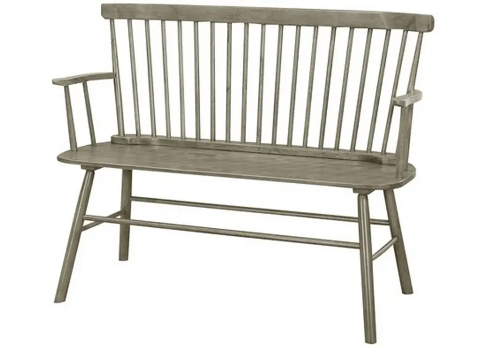 Transitional Style Curved Design Spindle Back Bench with Splayed Legs,Gray - Benzara