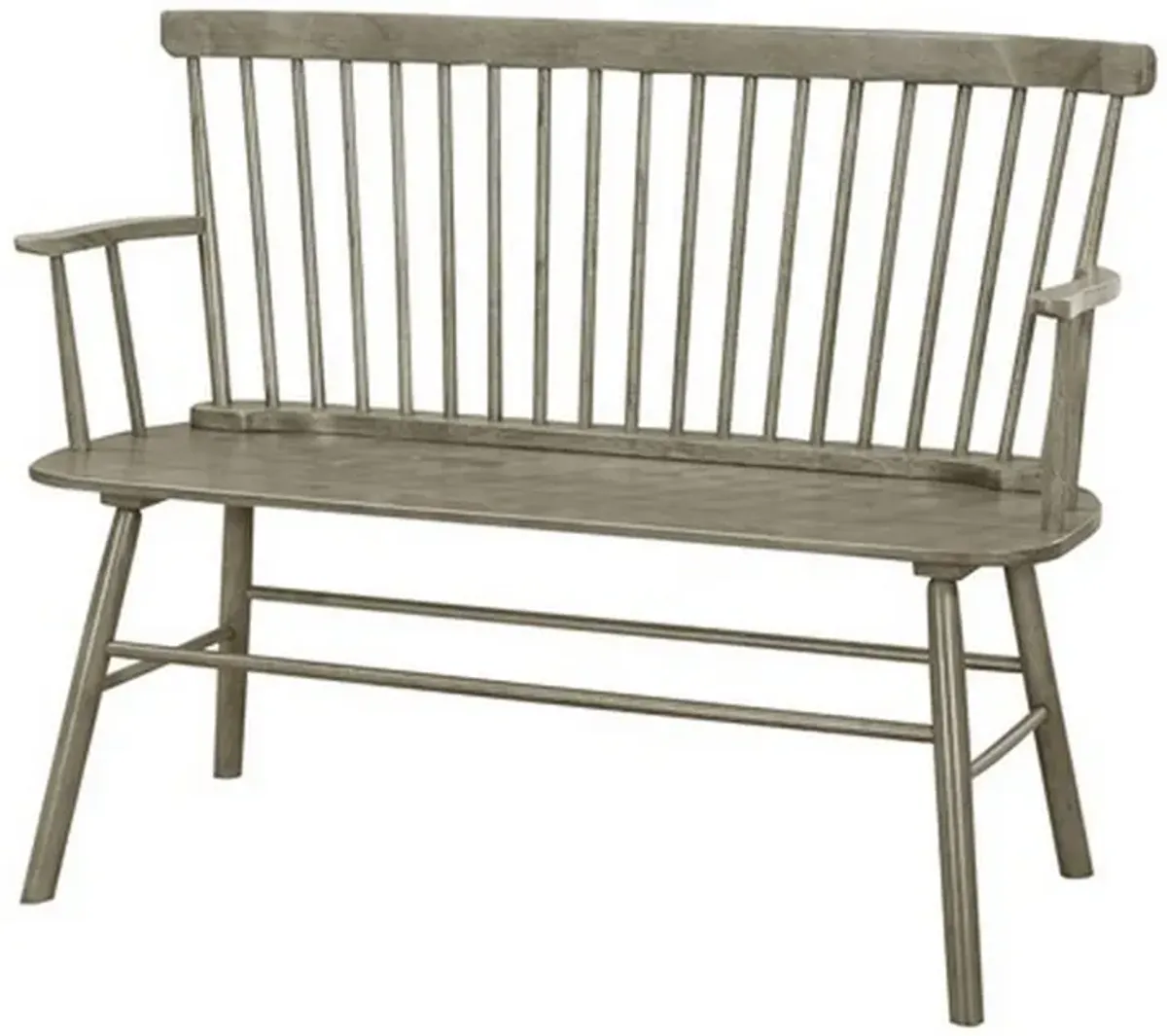 Transitional Style Curved Design Spindle Back Bench with Splayed Legs,Gray - Benzara