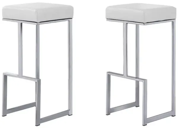 Best Master Furniture Dorrington Modern Faux Leather Backless Bar Stool in White/Silver (Set of 2)
