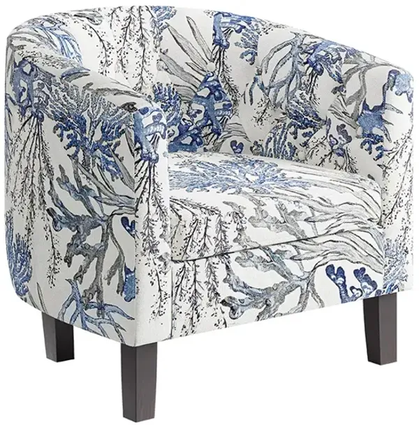 BELLEZE Accent Chairs for Living Room, Elegant Arm Chair Upholstered Tufted Barrel Chair Club Chair for Bedroom with Sturdy Legs and Linen Fabric - Berlinda (Blue Coral)