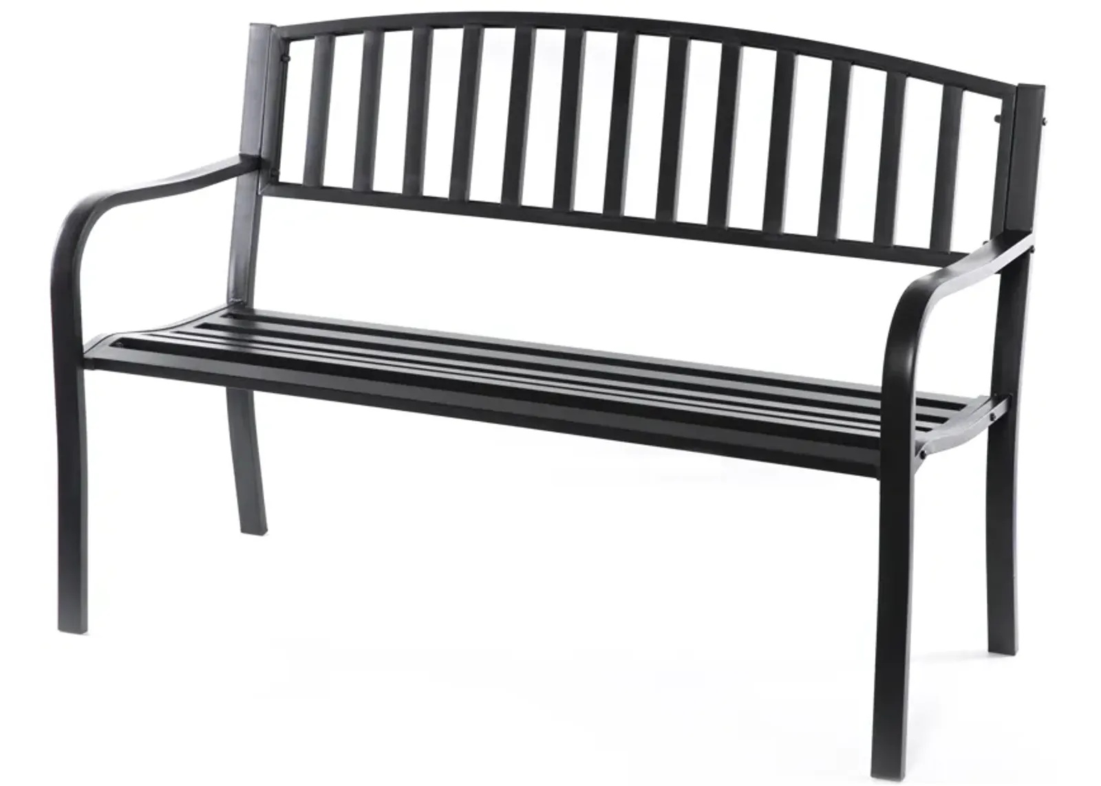 Steel Garden Park Bench Cast Iron Frame Patio Lawn Yard Decor, Black Seating Bench for Yard, Patio, Garden, Balcony, and Deck