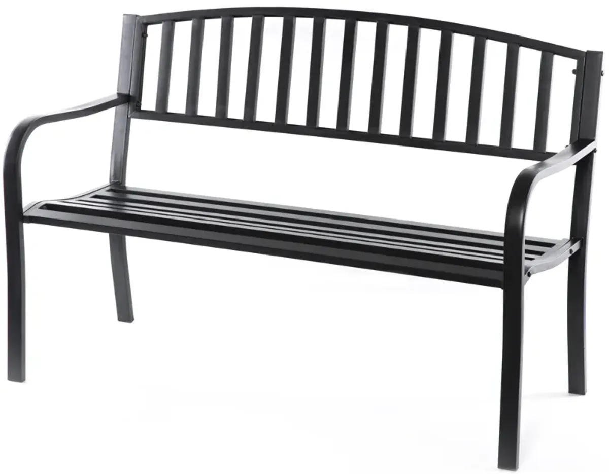 Steel Garden Park Bench Cast Iron Frame Patio Lawn Yard Decor, Black Seating Bench for Yard, Patio, Garden, Balcony, and Deck