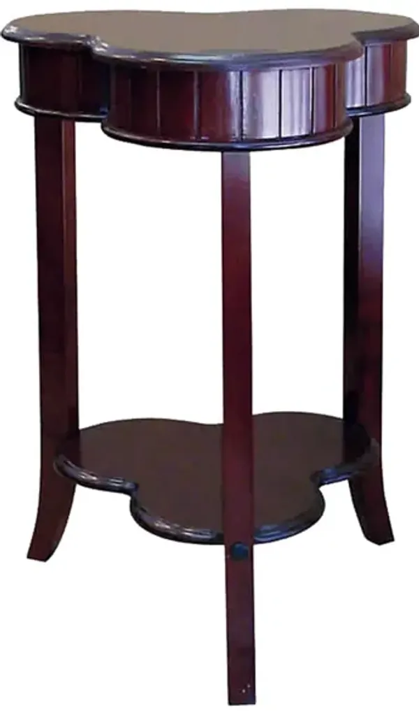 Clover Shaped Wooden End Table with Flared Legs, Cherry Brown-Benzara